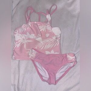 KENSIE Girl pink swimsuit Hawaiian floral print tankini 4 5 6 7 bikini
